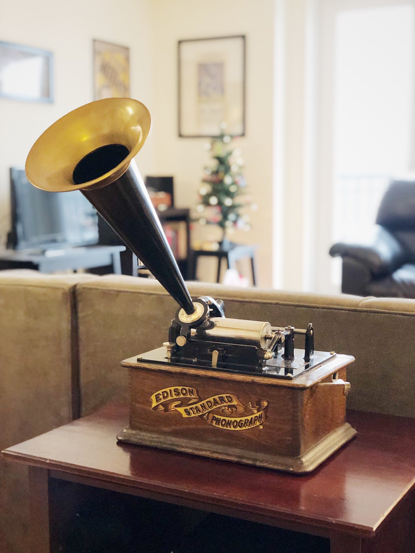 Edison Standard Phonograph with brass bell horn, restored by a WIMAPS member